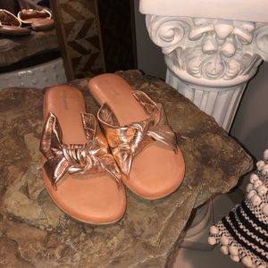 Rose gold leather sandals